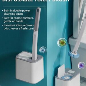 Disposable Toilet Brush Set mit 24 Düften Köpfen Wandmontiertem Halter Integriertes Detergenzdispenser Badezimmerreinigungssystem für Spüle Badewanne Abfluss Urinal