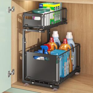 2 Etagen Unter Waschbecken Regal Metall Unterschrank Organizer Spülschrank Regal für Küche Badezimmer Schrank Küchen Organizer Gewürzregal Höhenverstellbar