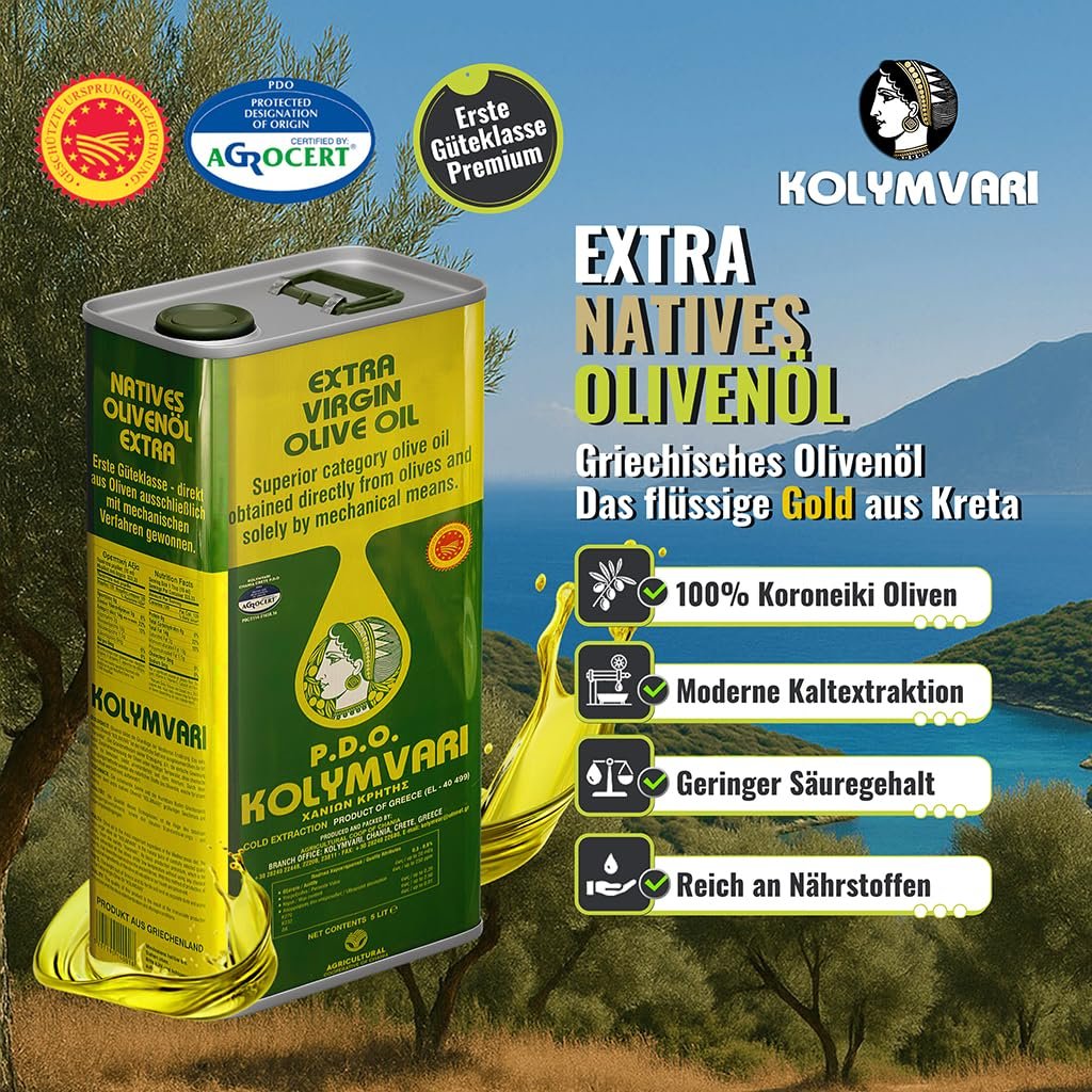 Kolymvari P.D.O. Premium Olivenöl – 5L Kanister – Extra Nativ aus Kreta | 100% Koroneiki Oliven | Kaltextraktion & Handernte | Nährstoffreich und naturrein | Höchste Qualität mit niedrigem Säuregehalt für Gesundheit und Geschmack - Image 3