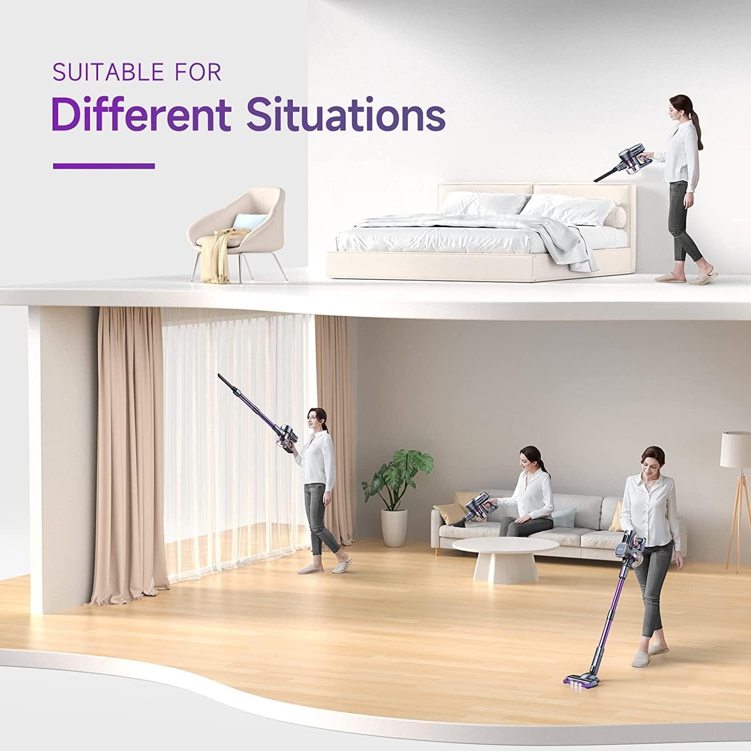 Lubluelu-Cordless Self-Standing Vacuum Cleaner, 25KPa leistungsstarke Saugkraft, 220W Stick Hoover für Tierhaare, Hartböden und Teppiche, 600ml Mülleimer - Image 6